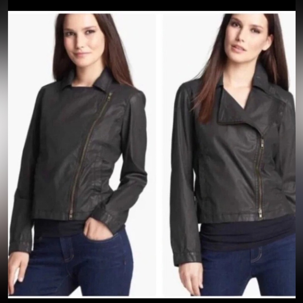Eileen‎ Fisher Women’s Waxed Organic Cotton Moto Jacket Black Sz Large Bikercore